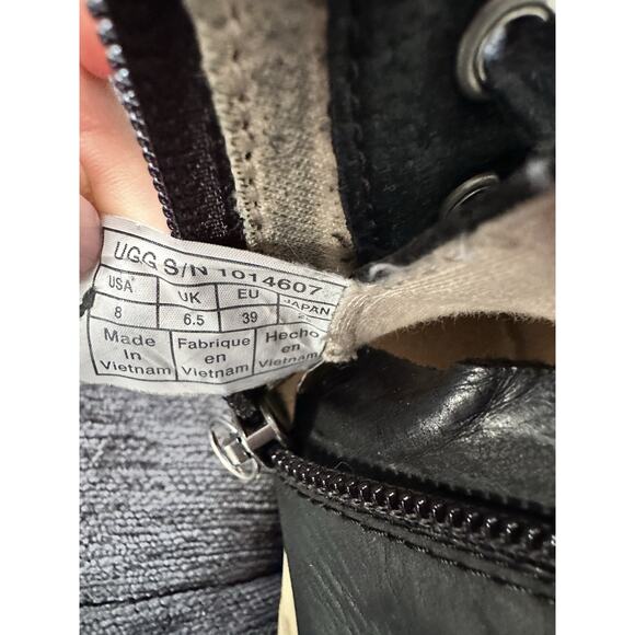 Black leather, UGG, size 8 woman's tie front boots w/side zipper - Picture 8 of 8